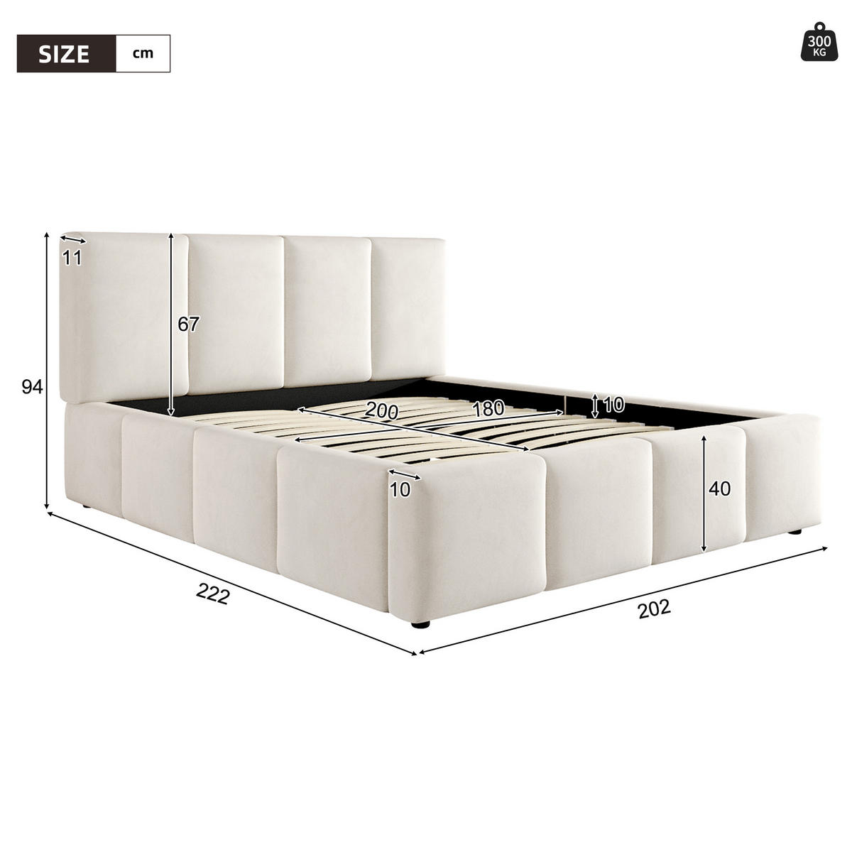 BETT mit Lattenrost 180x200 cm Chenille Beige - Beige, Holz (180/200cm) - Meubliv