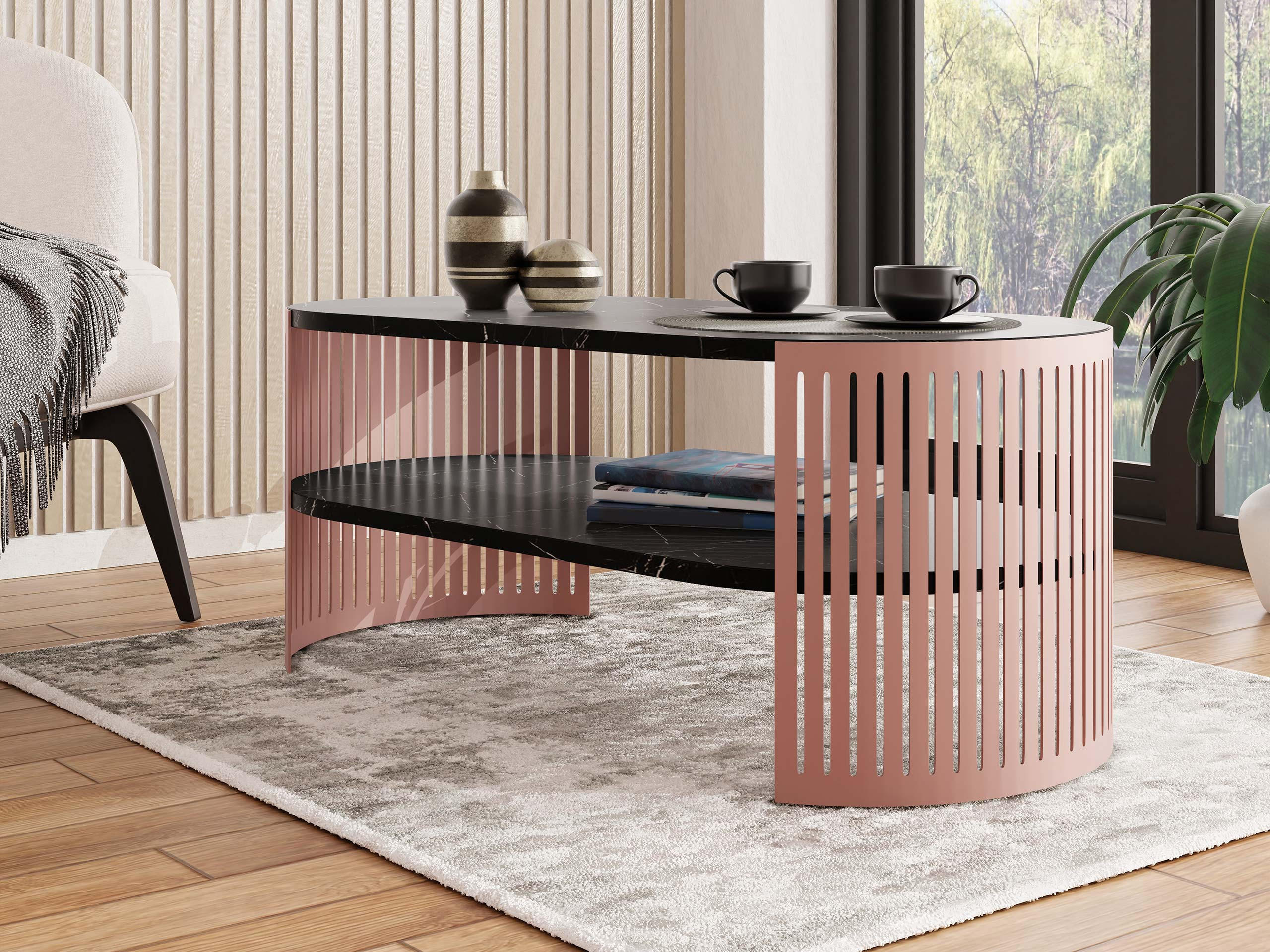 COUCHSITCH Fikoli Oval Ember I - Messingfarben/Schwarz, Holzwerkstoff/Metall (100/50/40cm) - MIRJAN24