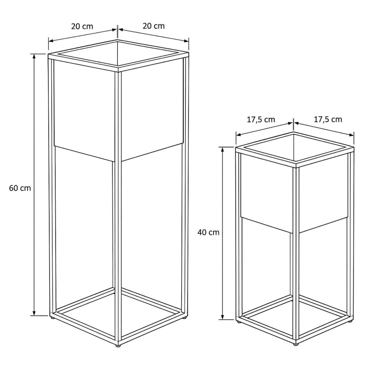 BLUMENTISCH 2er-Set quadratisch Schwarz - Schwarz, Metall (20/60/20cm) - EDENIA