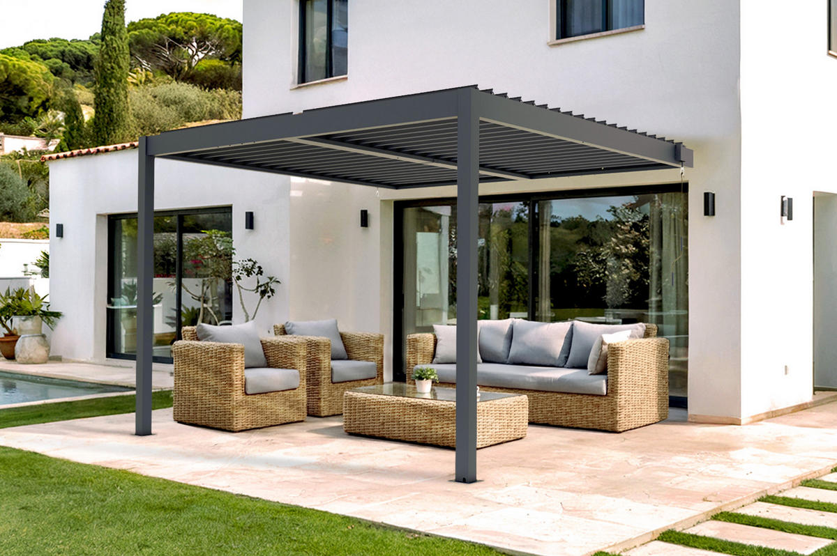 BIOKLIMATISCHE ANLEHNPERGOLA Piana Graue 3x3m Aluminium - Grau, Metall (304/218/300cm) - Cazeboo