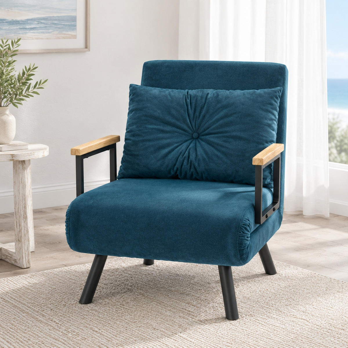 SCHLAFSESSEL in Blau 73x63x81 cm mit Bettfunktion und 5-fach verstellbarer Rückenlehne - Blau, Textil (63/81/73cm) - IVMEU