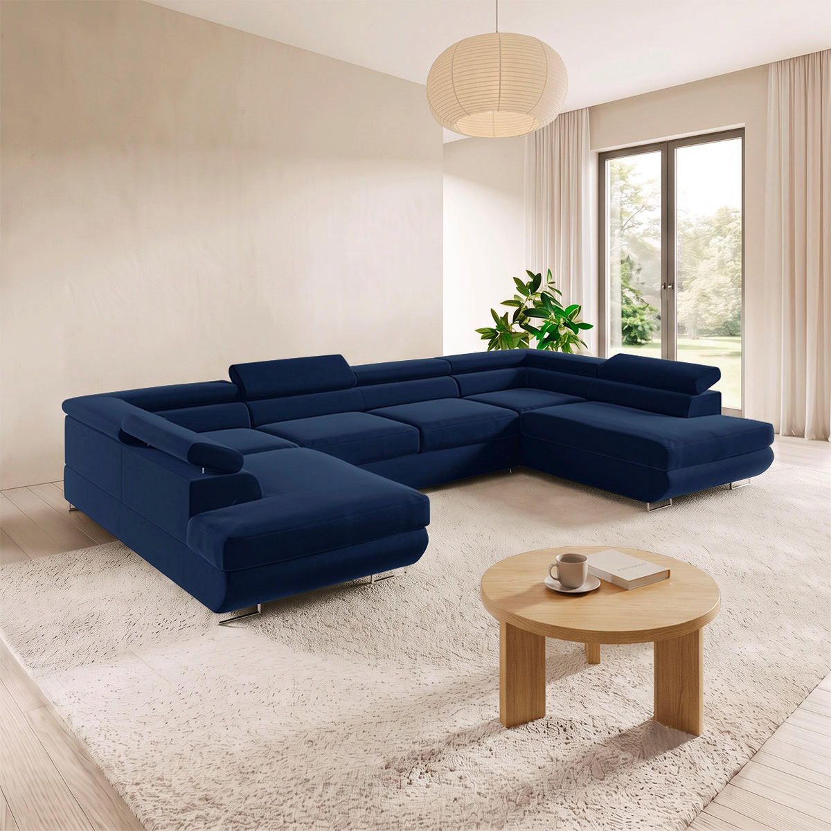 PANORAMASOFA Lyam 5 Sitzplätze Marineblau - Blau, Textil (335/72/201cm) - Petits-meubles