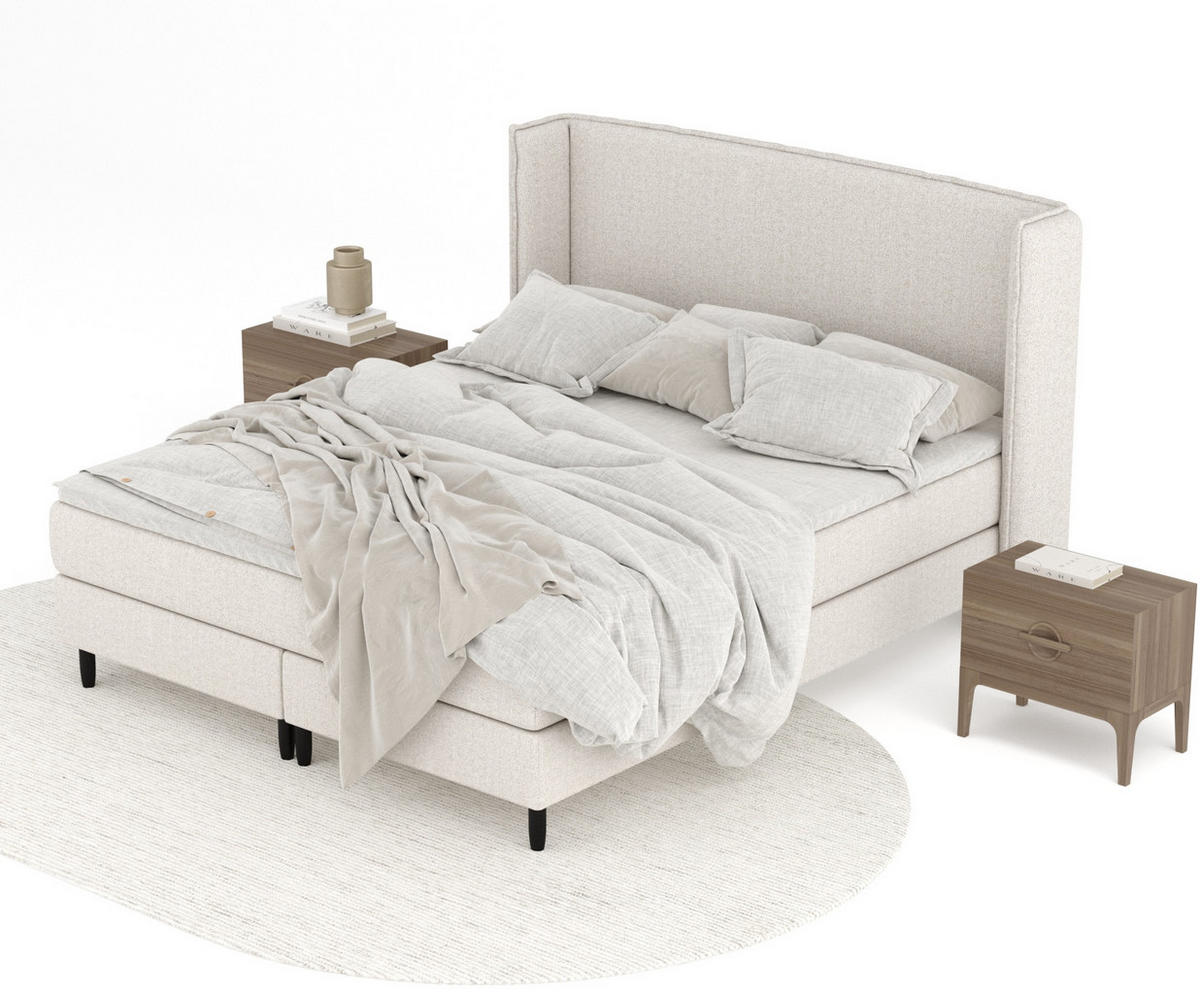 KONTINENTALBETT Ardis Hellbeige 200/200 cm mit Matratze und Topper - Beige/Schwarz, Holz/Holzwerkstoff (200/200cm) - Maison de Reve