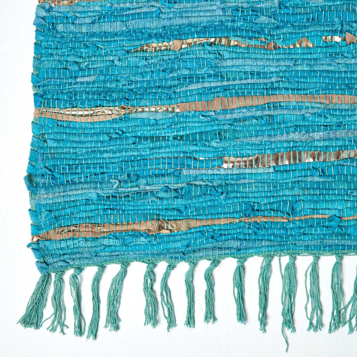 LEDERTEPPICH Glitter geflochten 120/180 cm - Türkis, Leder (120/180cm) - Homescapes
