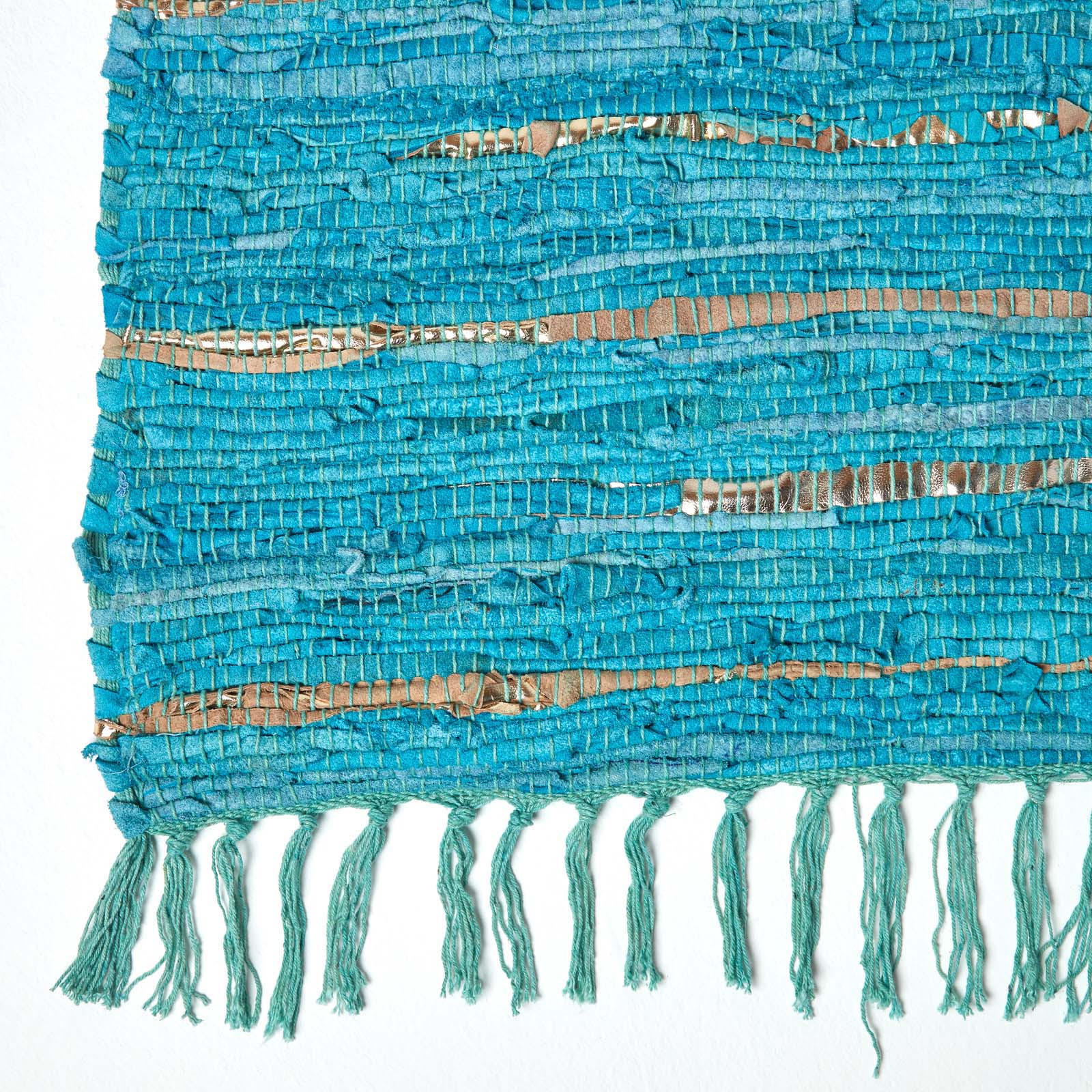 Thumbnail - Homescapes Lederteppich, Türkis, Leder, Gestreift, Rechteckig, 120x180 cm, Teppiche & Böden, Teppiche, Fellteppiche