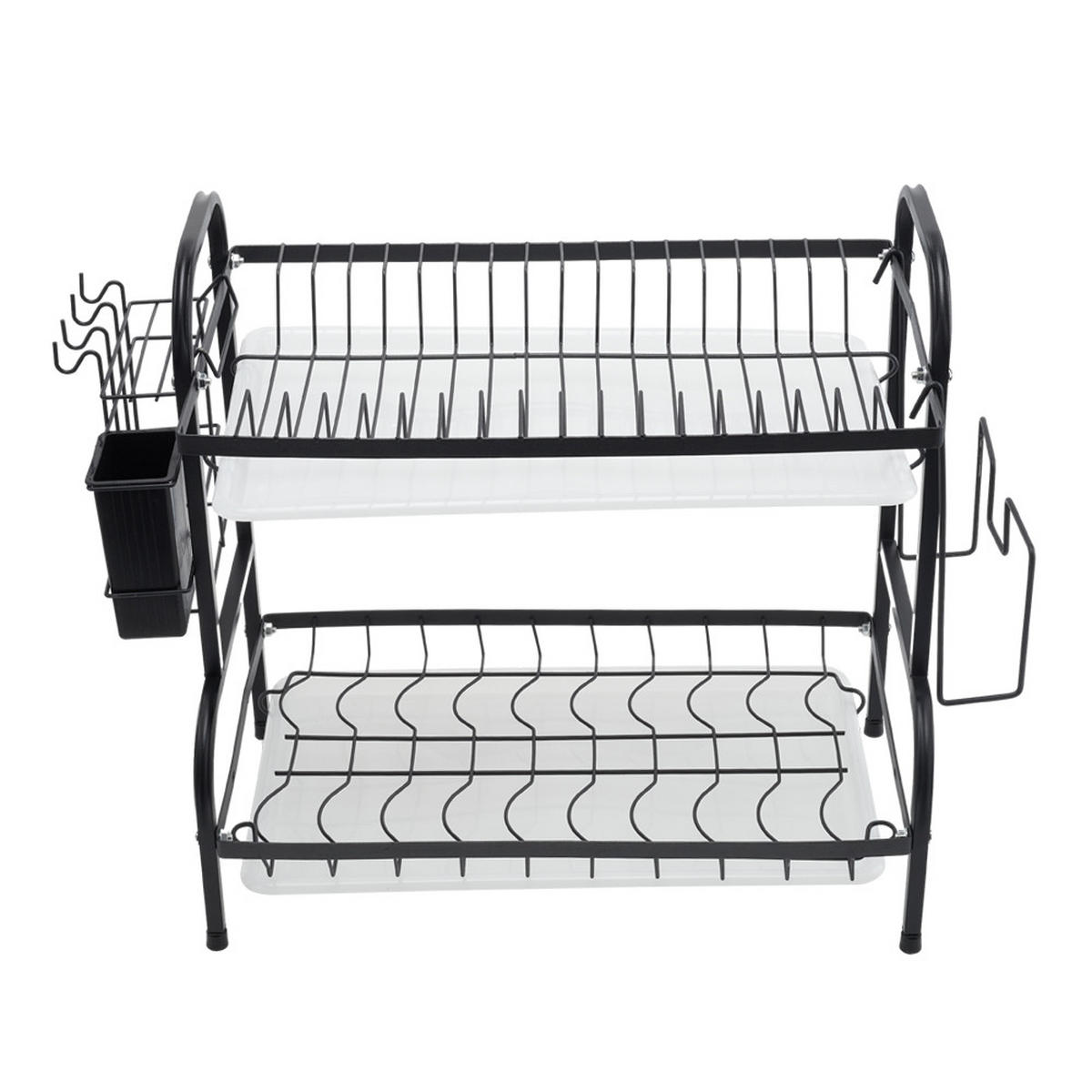 GESCHIRRABTROPFGESTELL Zweistufiges aus rostfreiem Stahl in Schwarz Leicht zu montieren Rutschfest und oberflächenschonend 43 x 23,5 x 39 cm - Schwarz, Metall (43/39/23.5cm) - Livingandhome