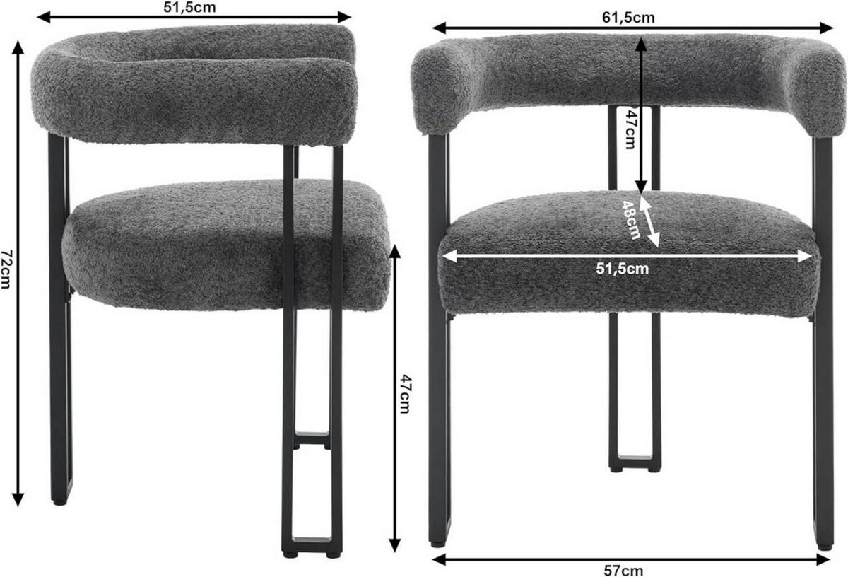 ESSZIMMERSTUHL 4er Set, aus Chenille, Dunkelgrau - Dunkelgrau/Schwarz, Kunststoff/Textil (61.5/72/51.5cm) - Woltu