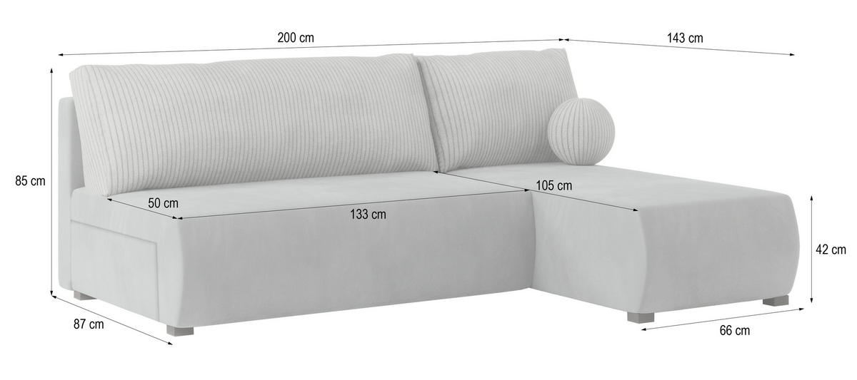 ECKSOFA PARVELO Blau Plüsch-Stoff mit Schlaffunktion - Blau, Holz (200/143cm) - MASSENO