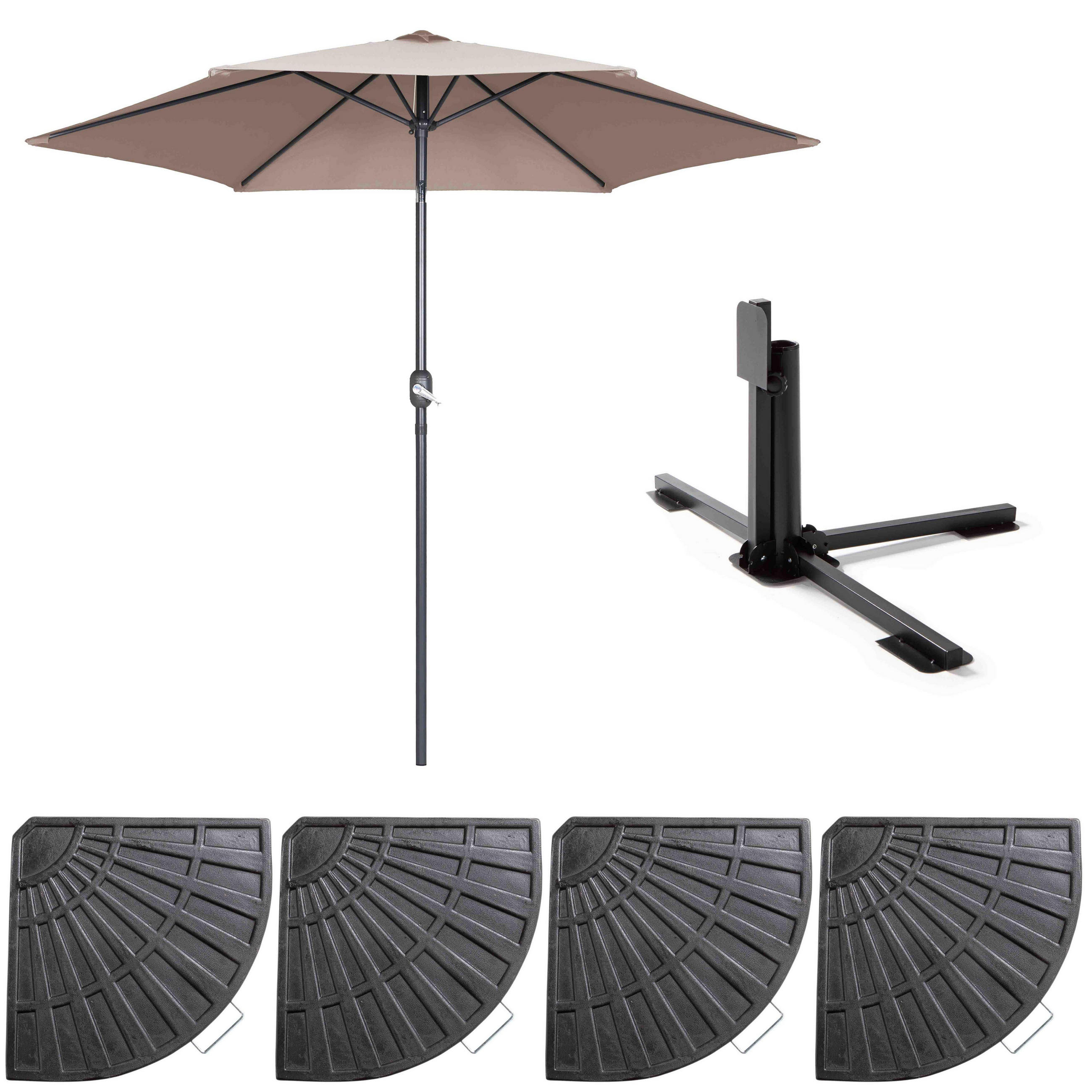 SONNENSCHIRM 3x3m mit 4 Gewichtsplatten, Taupe - Taupe, Metall (300/300cm) - Oviala