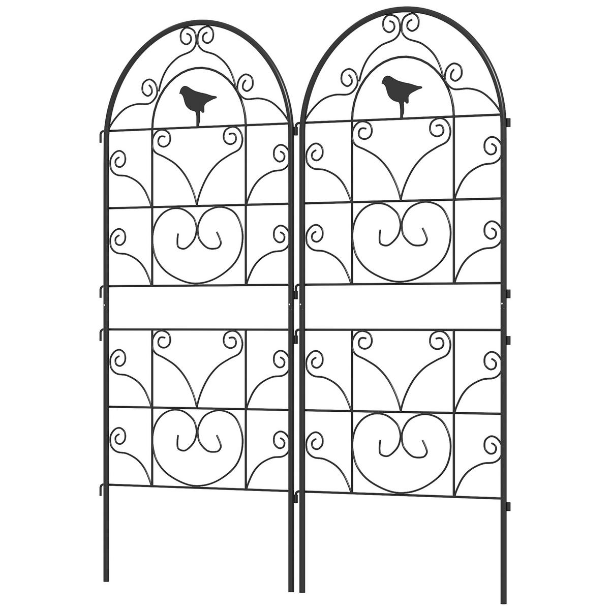 RANKGITTER DE-10041 2er-Set mit Vogeldesign, 50x120 cm Schwarz - Schwarz, Metall (1.3/120/50cm) - ComfortXL