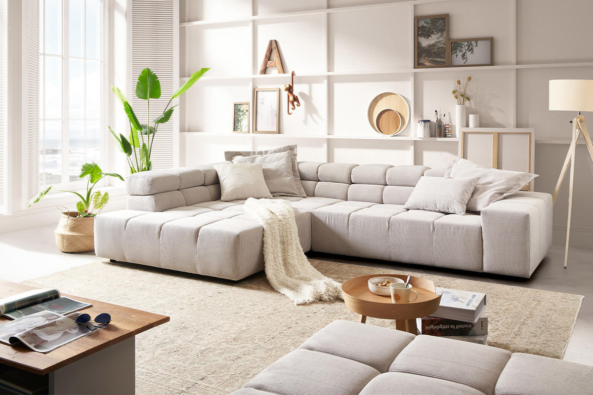 ECKSOFA NEVADA Silber Cord - Silberfarben/Schwarz, Kunststoff/Textil (319/215cm) - KAWOLA