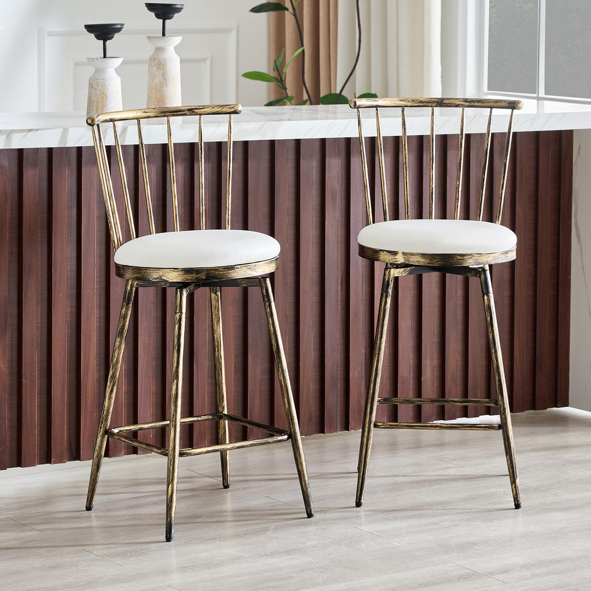 BARHOCKER DE-36670 2er Set mit PU-Bezug und Metallgestell Weiß - Weiß, Metall (39/96/39cm) - ComfortXL