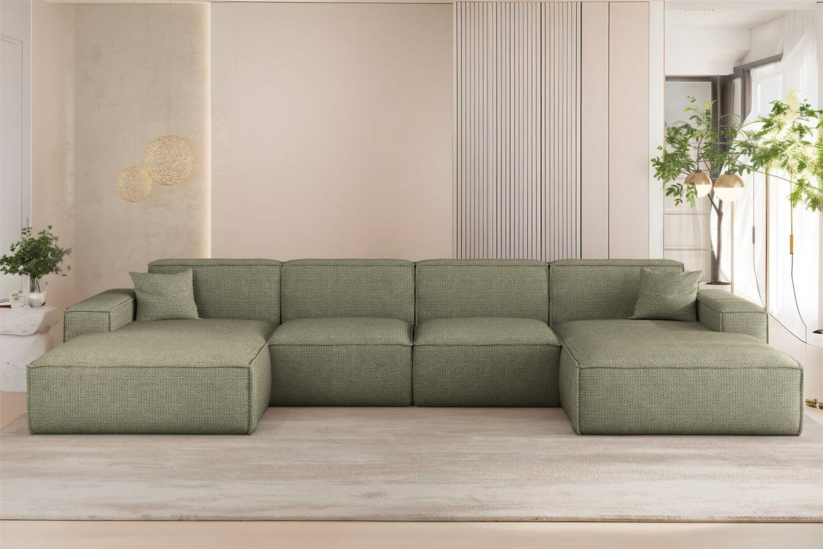 WOHNLANDSCHAFT Celes Premium In Artico - Grün, Holzwerkstoff/Textil (378/73/165cm) - Fun Möbel
