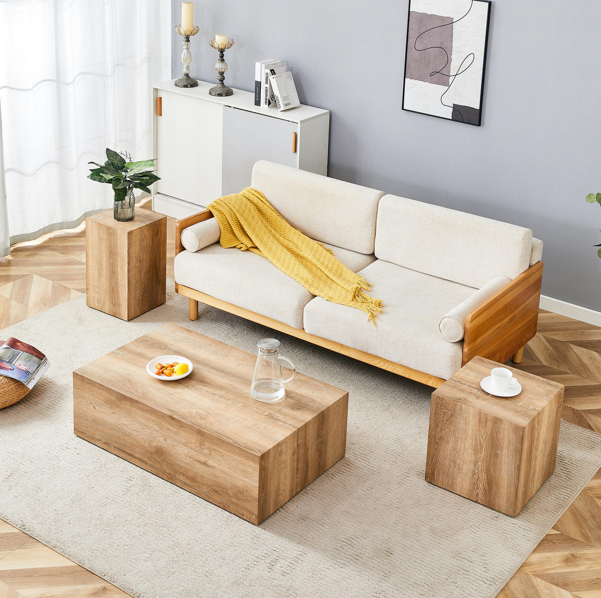 COUCHTISCH aus MDF 90x50x30 cm holzfarben mit Holzmaserung und rutschfesten Silikonfüßen - Naturfarben, Holzwerkstoff (90/50/30cm) - IVMEU