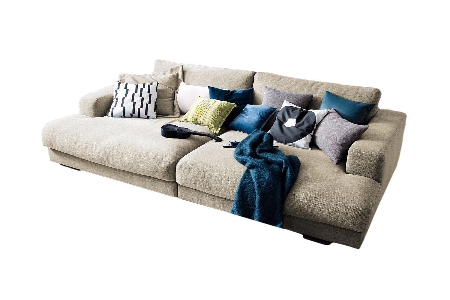 BIG SOFA MADELINE Cremeweiß Webstoff - Creme/Schwarz, Kunststoff/Textil (290/85/170cm) - KAWOLA