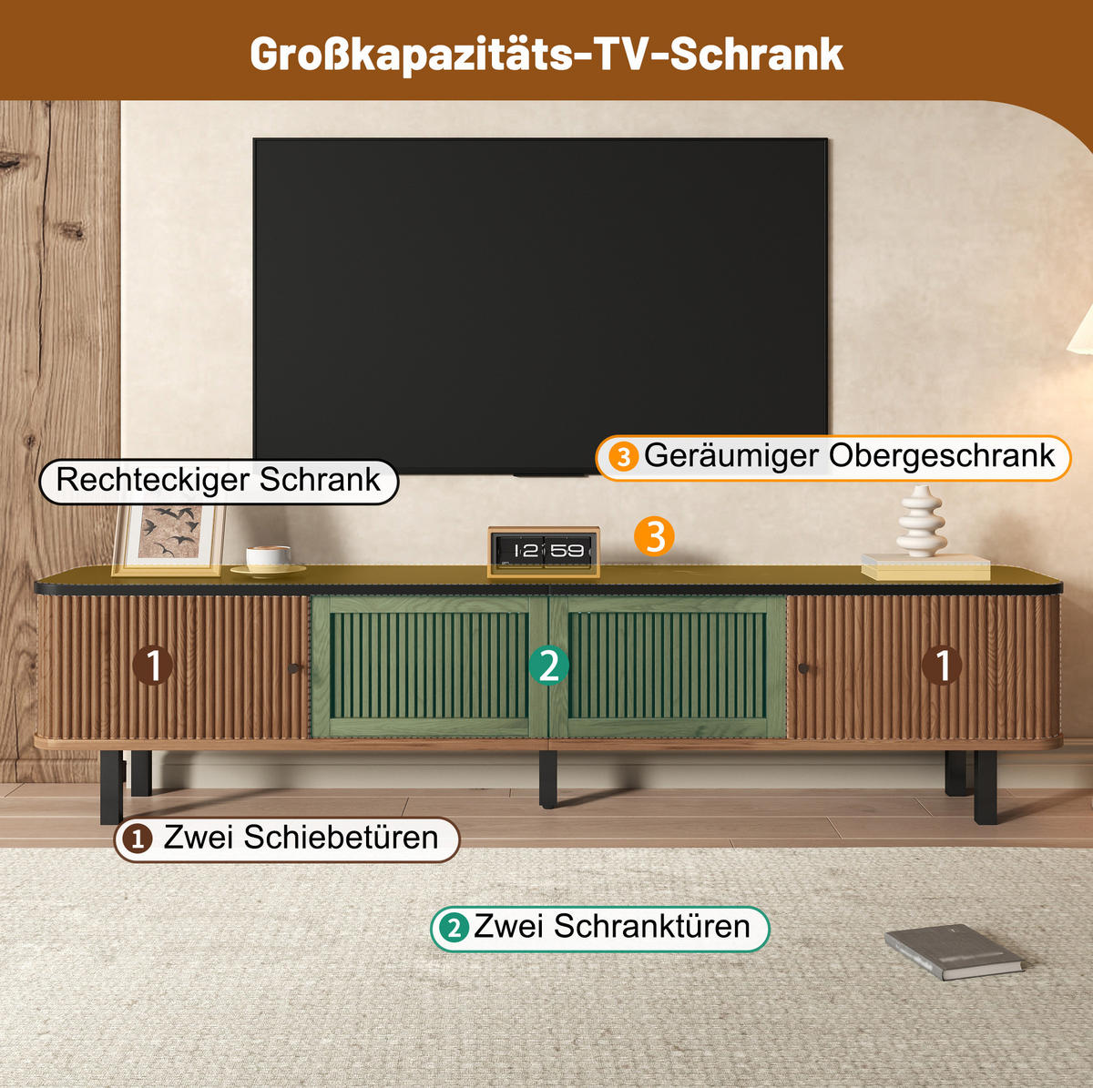 TV ormarić 190/35/45 cm boja hrasta od MDF-a i iverice s kliznim i rešetkastim vratima - smeđa, drvni materijal (190/45/35cm) - OKWISH