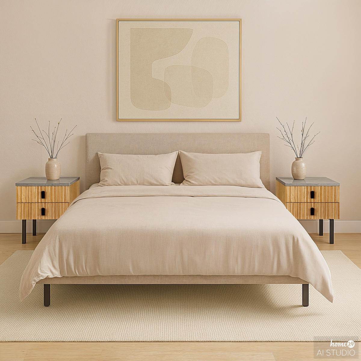 NACHTKOMMODE - Echtholzfurnier - Terazzo Dekor / Eiche - Eichefarben/Schwarz, Holzwerkstoff/Metall (48/50/40cm) - home24