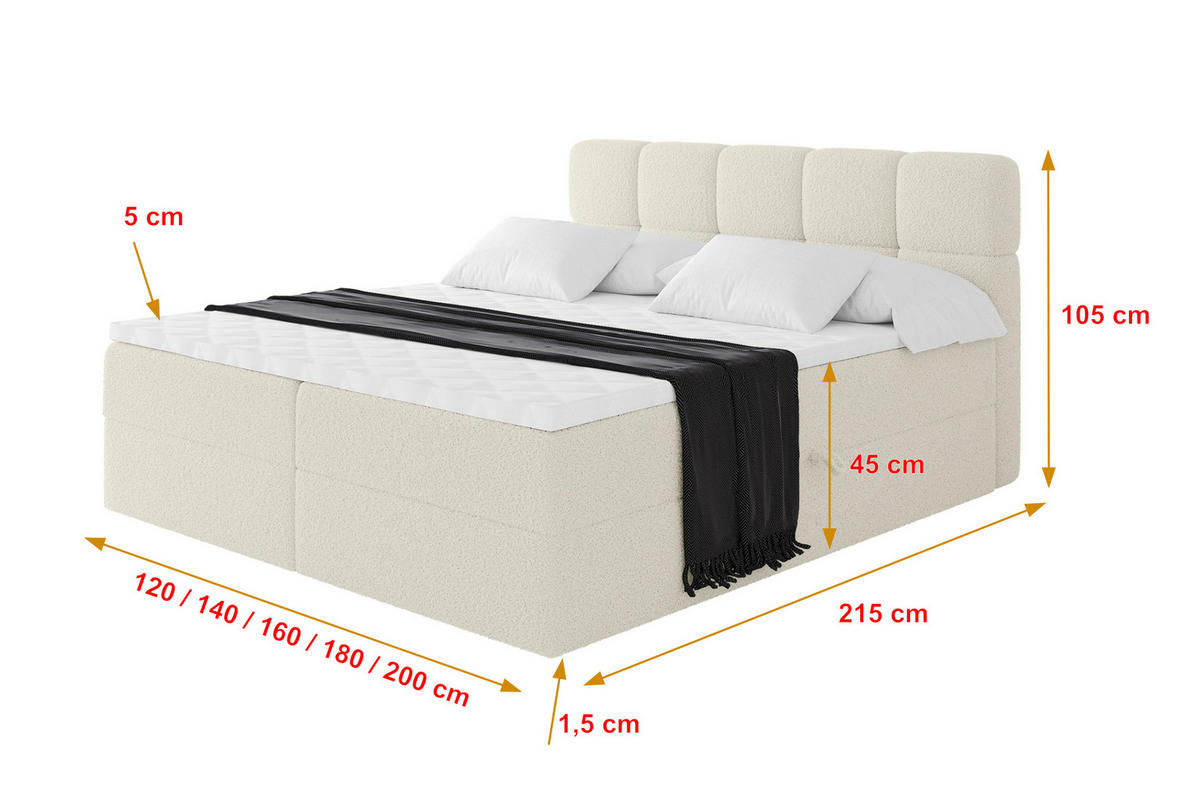 BOXBETT mit Matratze H4 - FAMA - 140x200 cm Beige Quelle - Sandfarben, Holzwerkstoff (140/200cm) - ALTDECOR