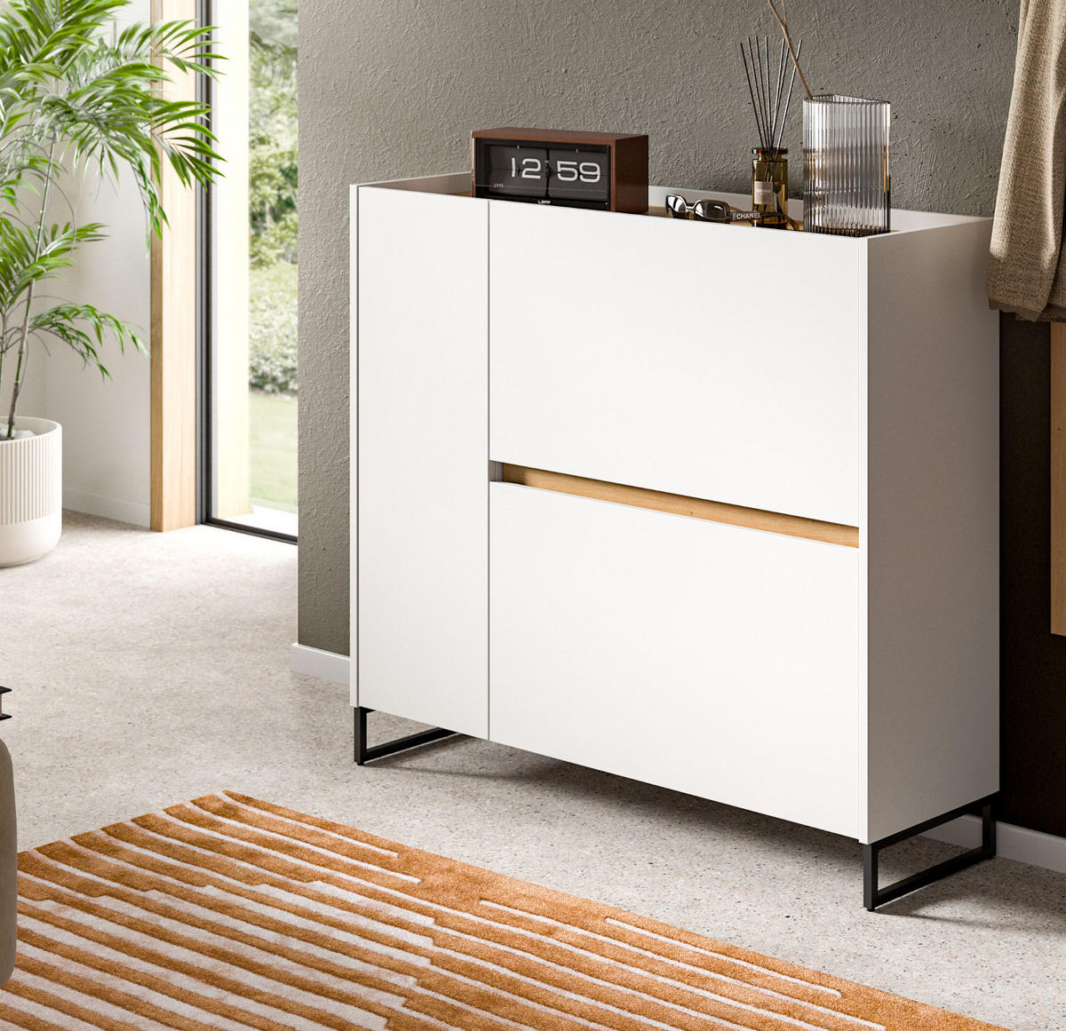 SCHUHKIPPER weiß und Artisan Eiche, Schuhschrank 110 x 94 cm, Soft-Close, Borga - Schwarz/Weiß, Holzwerkstoff/Metall (110/94/32cm) - Inn.Furn