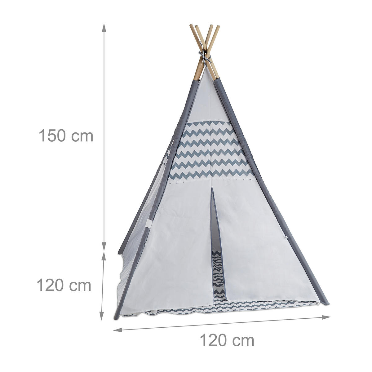 TIPIZELT - Grau, Holz/Textil (120/120cm) - Relaxdays
