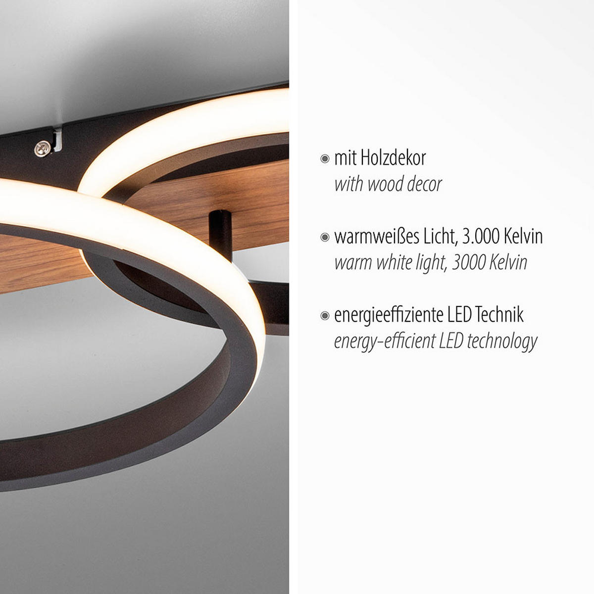 LED DECKENLEUCHTE Metall Schwarz Holzoptik - Schwarz, Kunststoff/Metall (30/68/8cm)