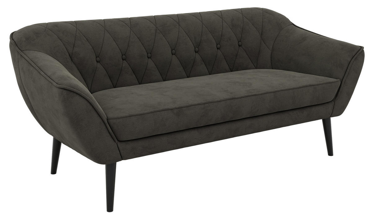 3-SITZER-SOFA PIRS - Dunkelgrau Velvet - Schwarze Beine - Dunkelgrau/Schwarz, Holzwerkstoff/Textil (180/75/74cm) - MKS