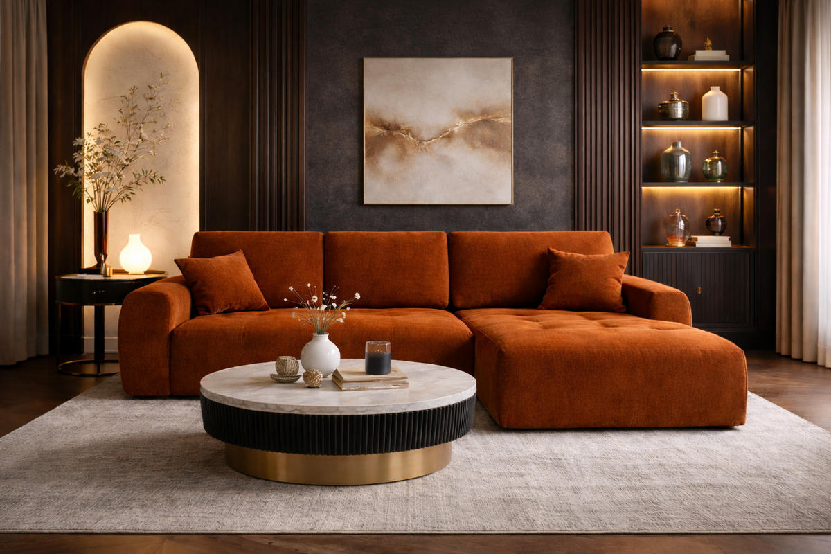 ECKSOFA Mit Schlaffunktion Und Bettkasten L-Form Ivo XL, Veloursstoff Salvador, Braun, Rechts - Braun, Holz (280/142cm) - Kaiser Möbel