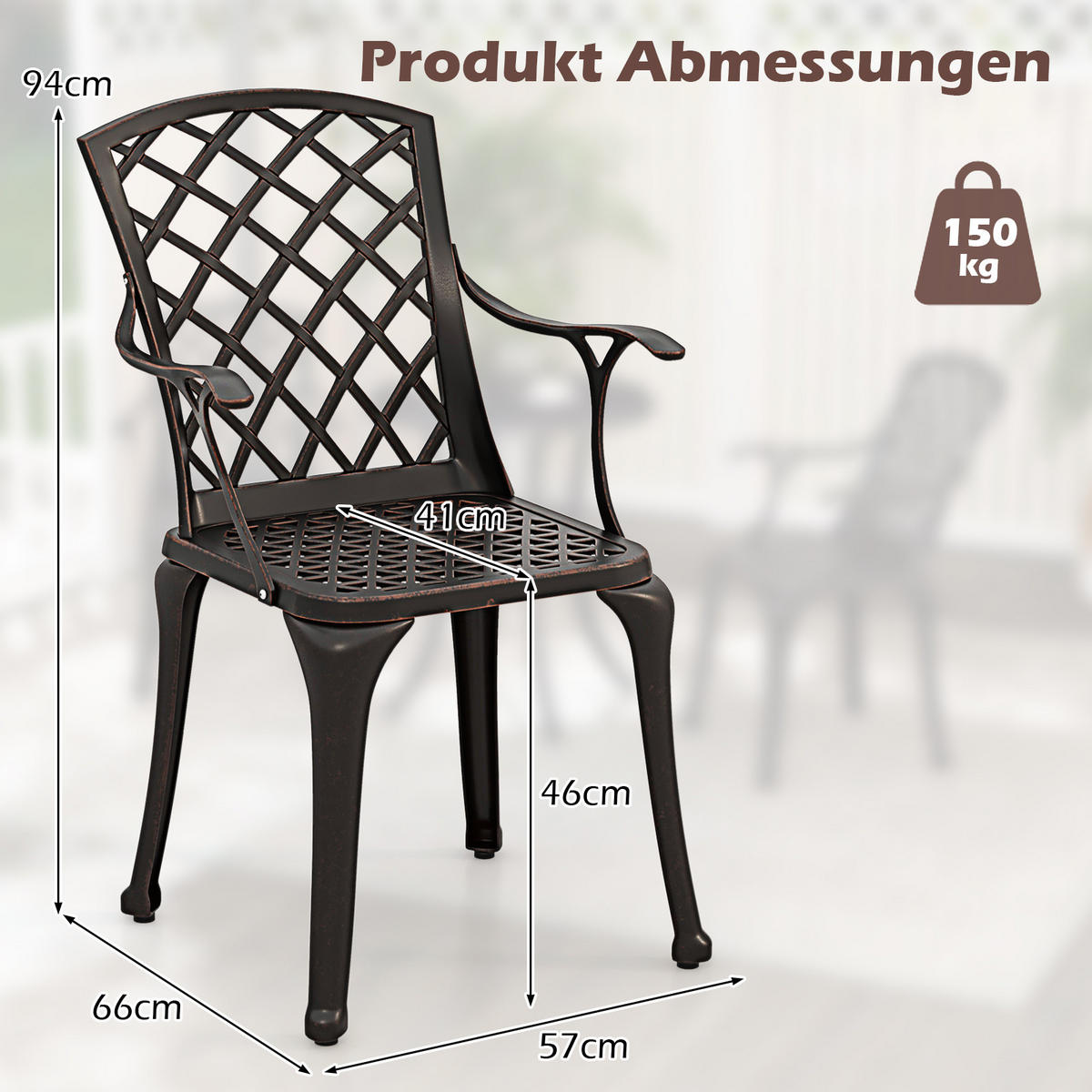 GARTENSTÜHLE Rotes Kupfer(2er-Set) - Rot, Metall (46/94/52cm) - COSTWAY