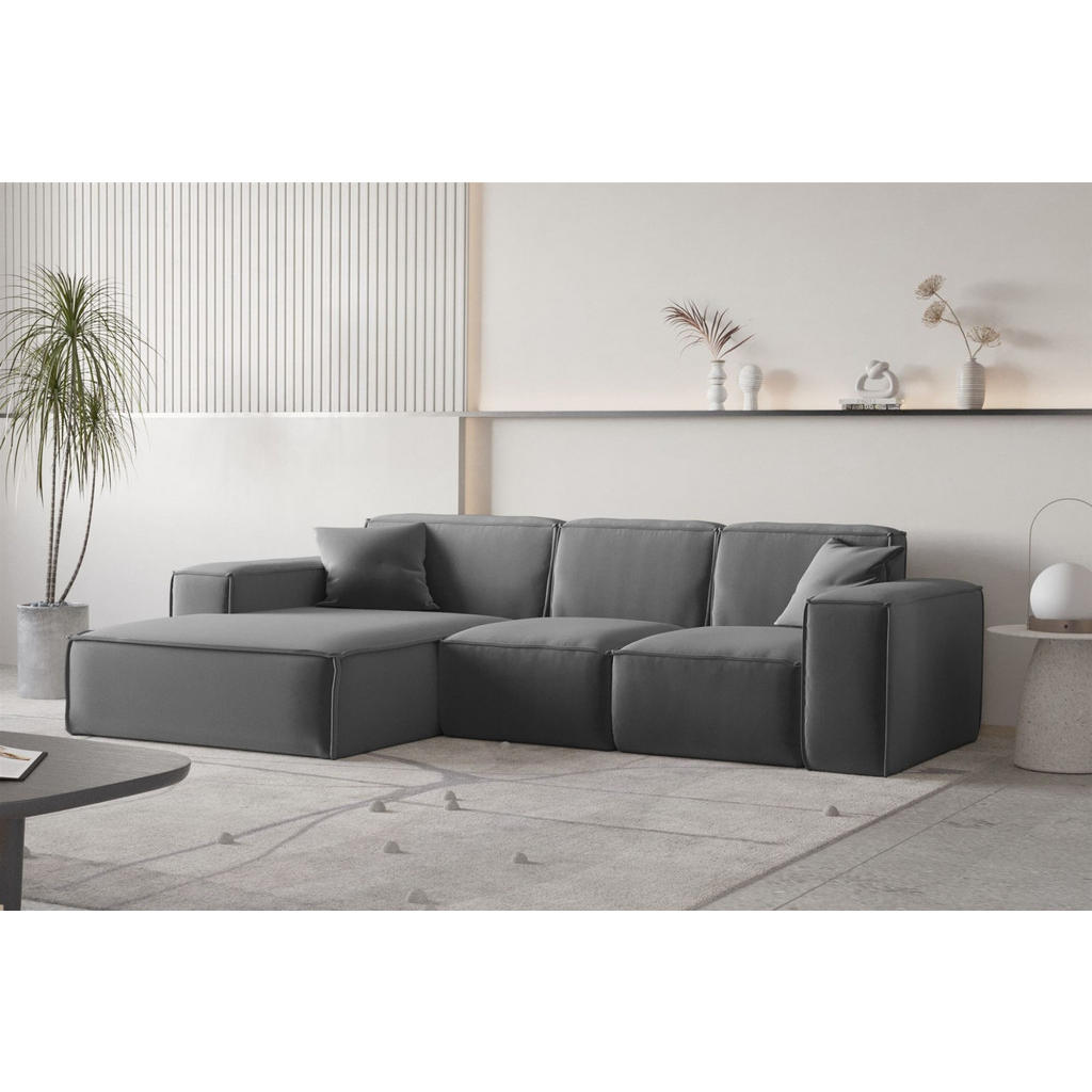 Thumbnail - Fun Möbel Ecksofa, Dunkelgrau, Textil, L-Form, 266x165 cm, Wohnzimmer, Sofas & Couches, Wohnlandschaften, Ecksofas