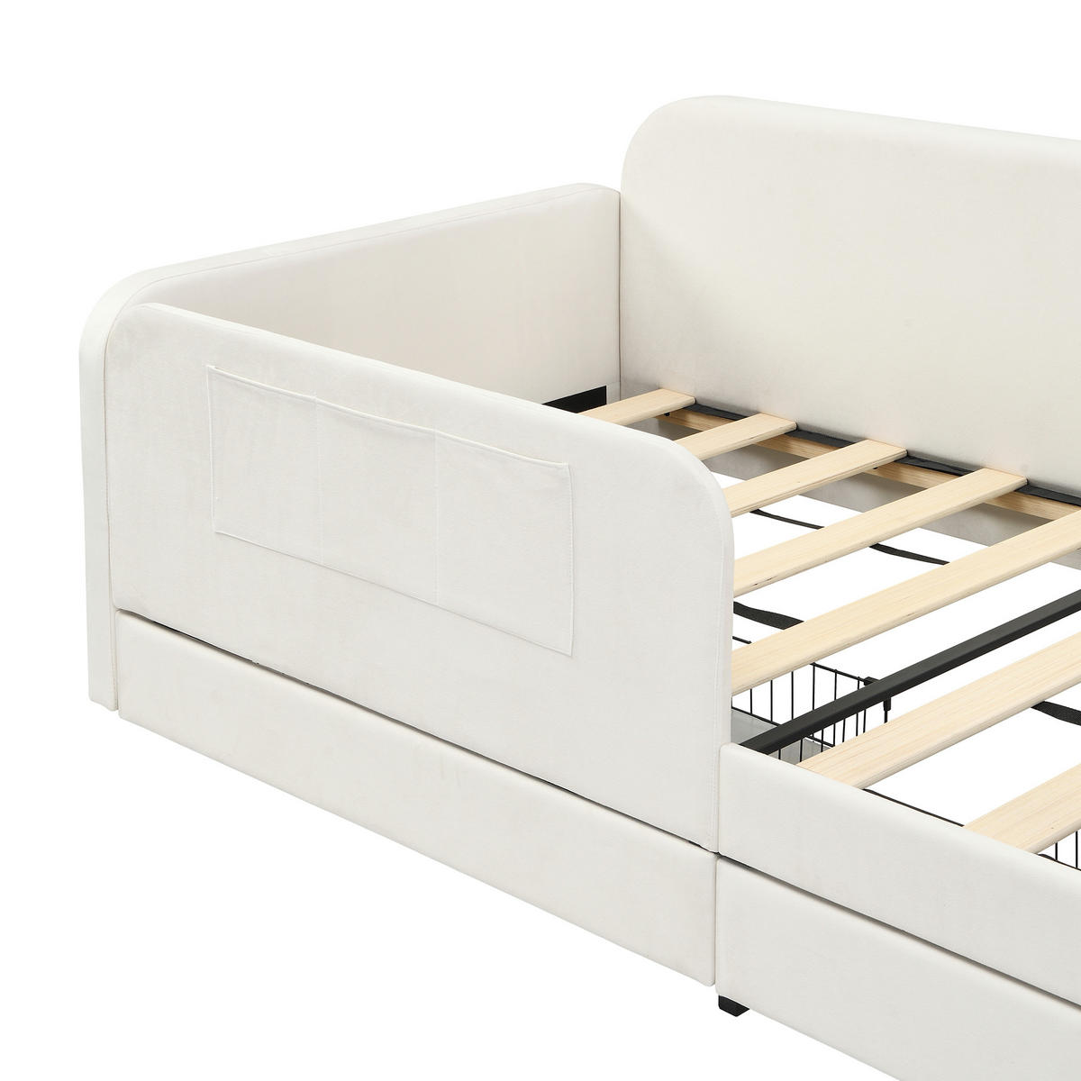 KINDERBETT 90/200 cm in Weiß mit 2 Schubladen und Taschen Samt - Weiß, Holzwerkstoff/Textil (90/200cm) - CHICFURN