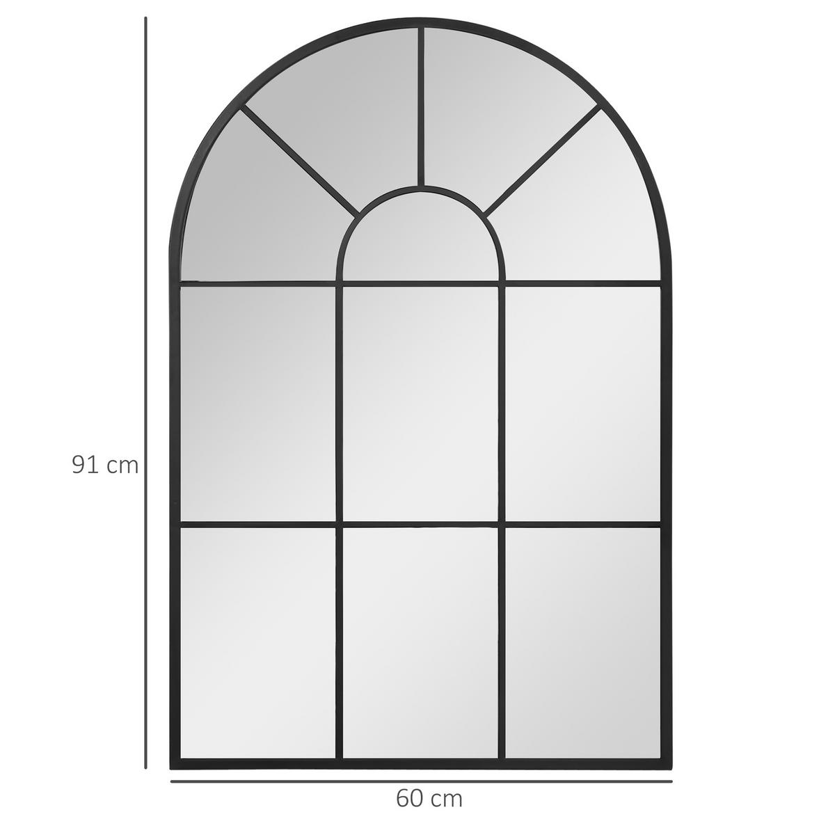 91 x 60 cm Wandspiegel Bogenfenster-Spiegel Wohnzimmerspiegel Schwarz Metall - Schwarz, Glas/Metall (2/60/91cm) - HOMCOM