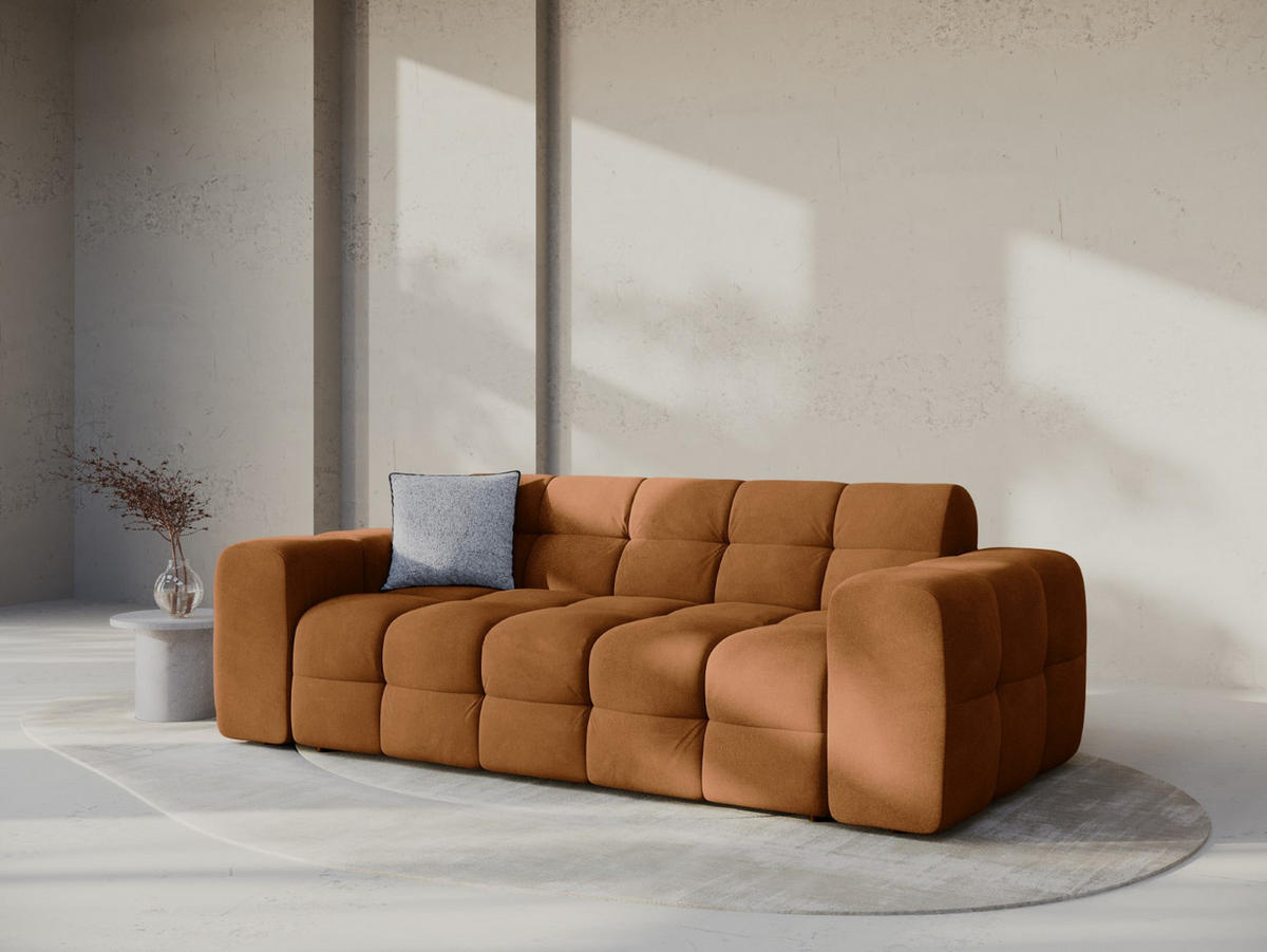 SOFA Kendal aus Samt kamel 3 Sitzplätze - Hellbraun, Textil (103/79/222cm) - Micadoni