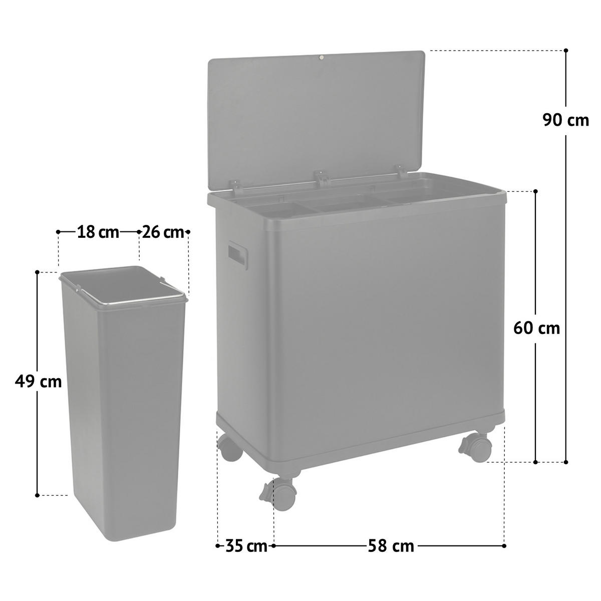 SENSORMÜLLEIMER SR3X18 54L Weiß - Weiß, Metall (58/60/35cm) - SVITA