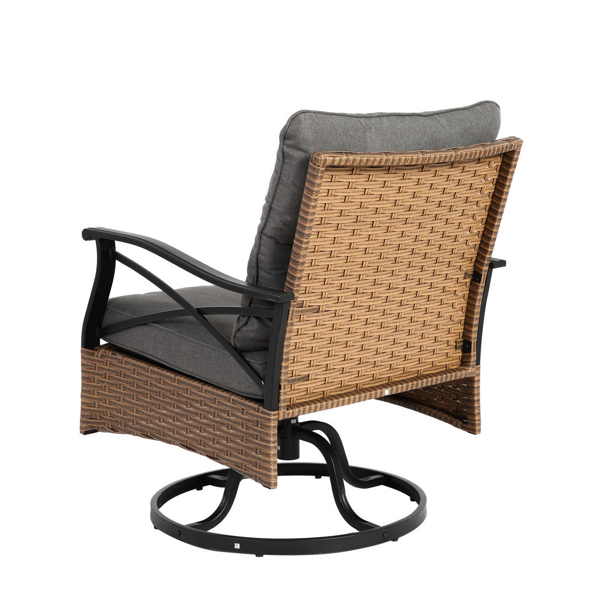 GARTENSTUHL SET 3-tlg Polyrattan Braun/Grau 2 Dreh-Schaukelstühle mit Beistelltisch - Graubraun, Metall - Urban Meuble