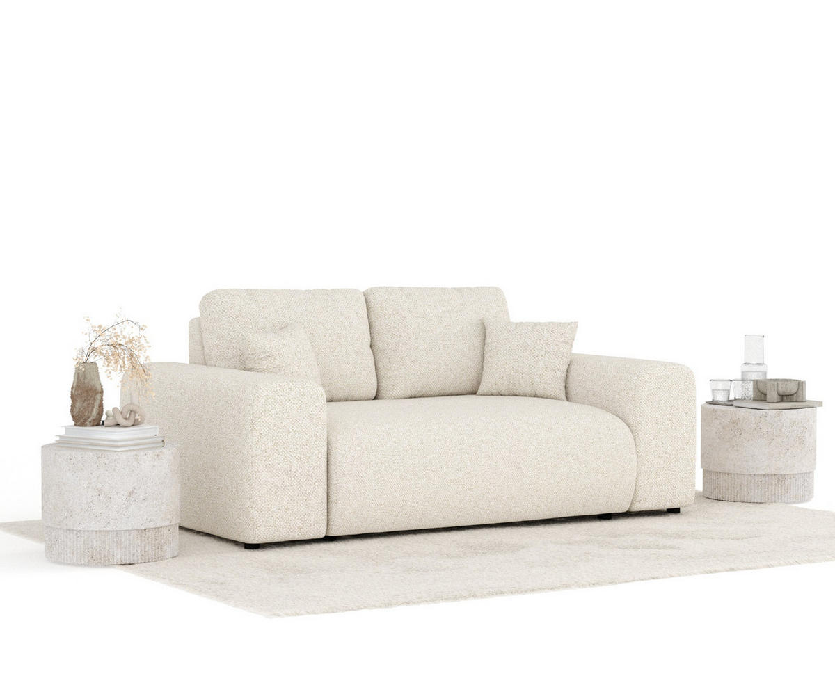 2-SITZER-SOFA Zanzibar Creme Plüschstoff - Creme/Schwarz, Holz/Holzwerkstoff (178/79/108cm) - Maison de Reve