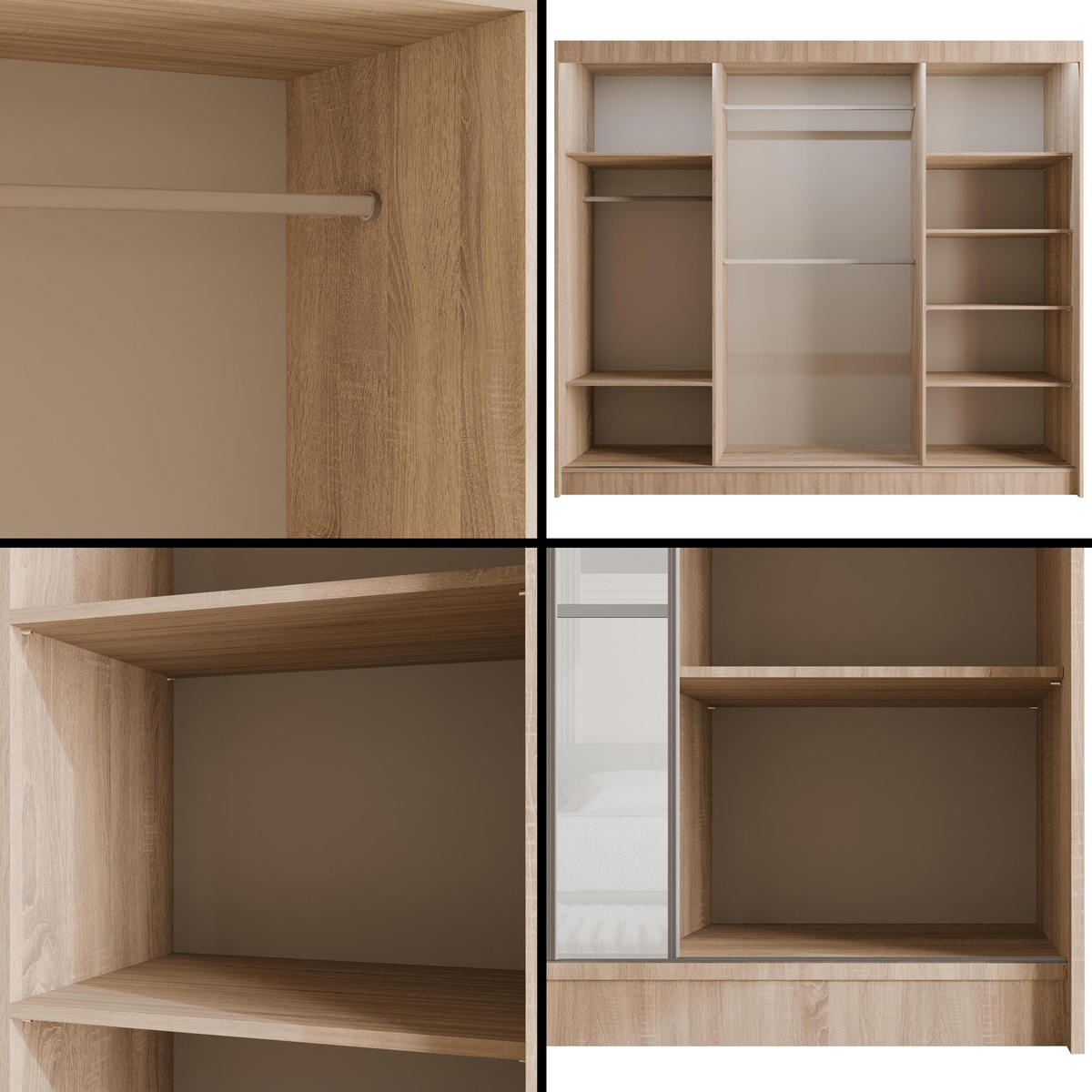 KLEIDERSCHRANK PEKA III mit LED - 250 cm - Sonoma Eiche|Weiß - Weiß/Sonoma Eiche, Holzwerkstoff (250/215/61cm) - ALTDECOR