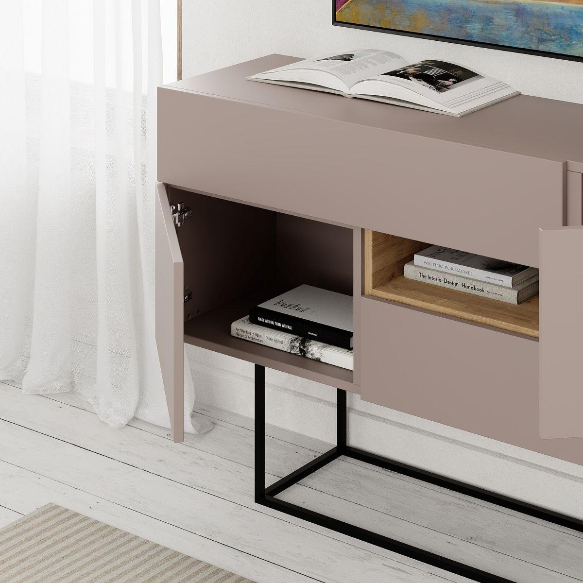 SIDEBOARD 2 Türen 2 Schubladen 1 Nische L145 cm - Titan - Braun, Holzwerkstoff (40/82/145cm) - Calicosy