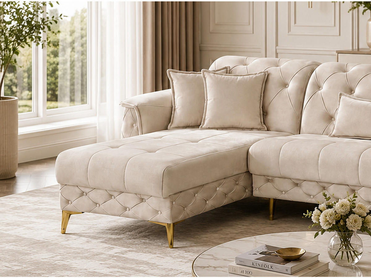 ECKSCHLAFSOFA Sucre Relax Creme - Langer Schenkel Rechts - Creme, Holzwerkstoff/Kunststoff (180/310cm)