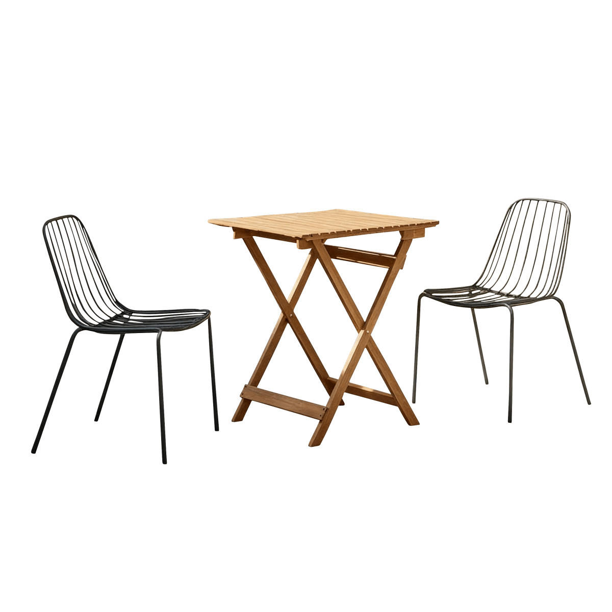 GARTENMÖBEL-SET 3-tlg Bistro Schwarz aus Akazie - Schwarz, Holz - Tikamoon