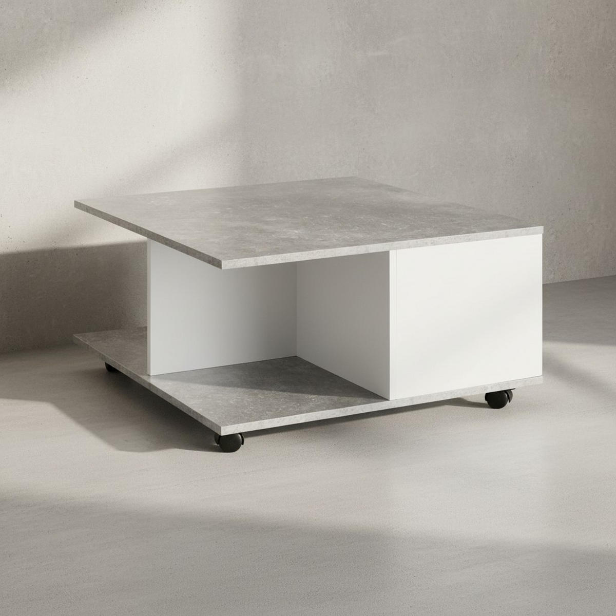 COUCHTISCH mit Rollen, Melaminharzbeschichtung und 2 Schubladen, Grau 70x70x36 cm - Grau, Holz (70/70/36cm) - KADIMA DESIGN