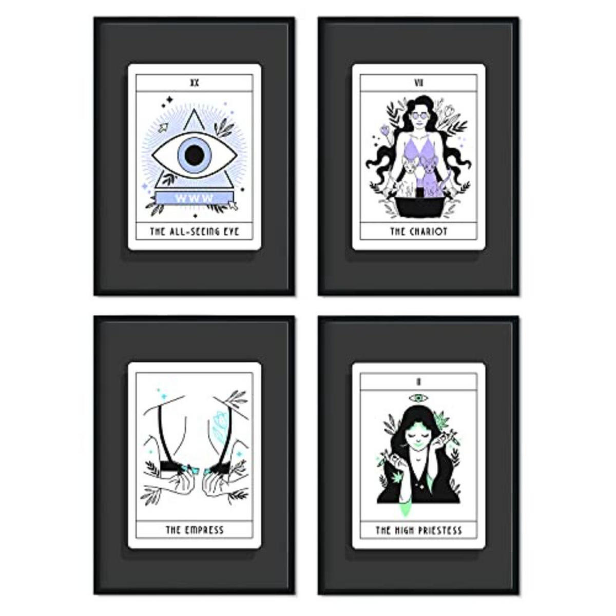 POSTER Set mit 4 Blättern in dunklen Tönen originellen Tarotkarten A4 Rahmenlos - Klar, Papier (29.7/3cm) - Nacnic
