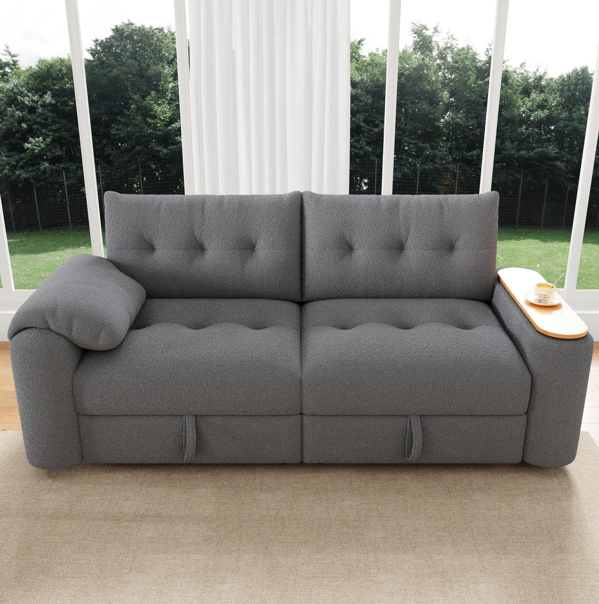 SOFA mit Stauraum 207,5 x 80 x 87 cm Teddy Grau - Grau, Kunststoff (207.5/87/80cm) - Meubliv