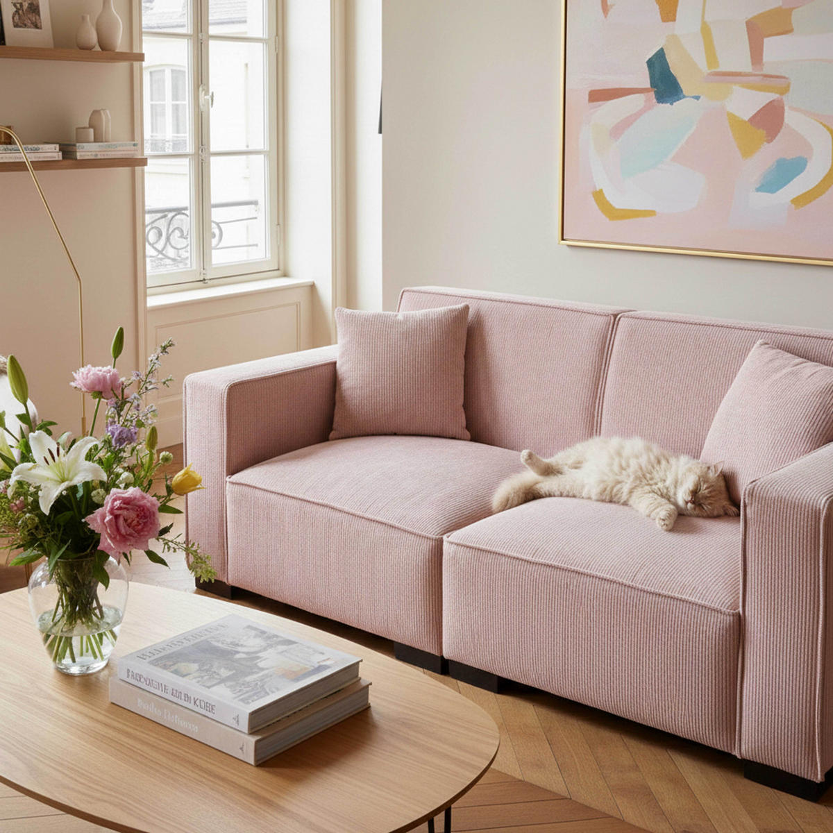 SOFA 2-Stizer, Rosa - Pink, Holz/Textil (180/76/90cm) - Oviala