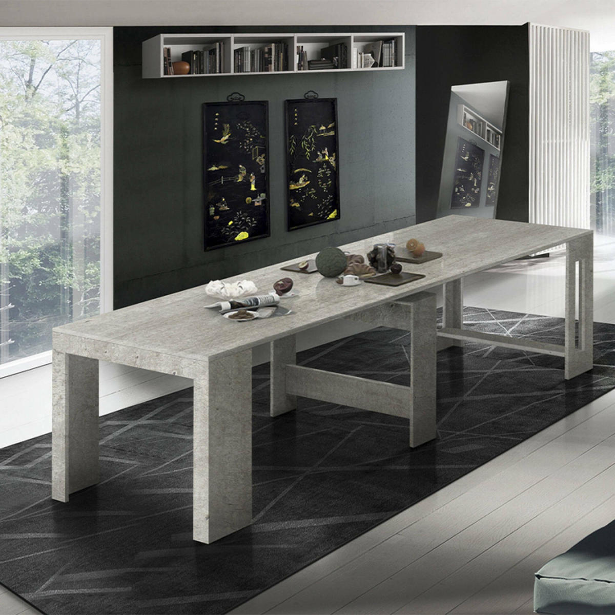 AUSZIEHBARER TISCH Holz-Effekt Zement 90/300/77 cm - Grau, Holzwerkstoff (90/300/77cm) - DMORA