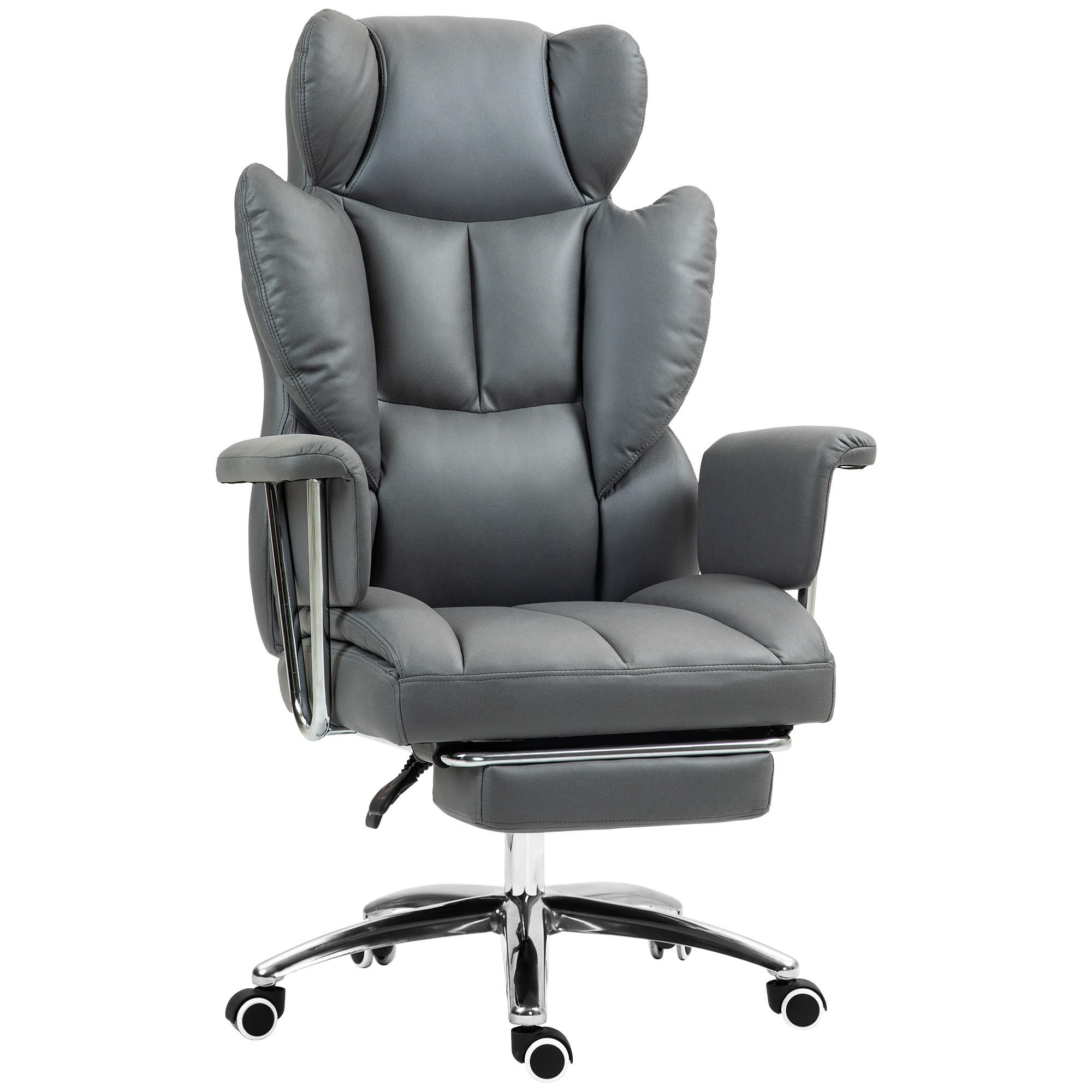 BÜROSTUHL mit Liegefunktion, ergonomisch Schreibtischstuhl, Drehstuhl Dunkelgrau - Chromfarben/Dunkelgrau, Textil/Metall (65/128/74cm) - HOMCOM