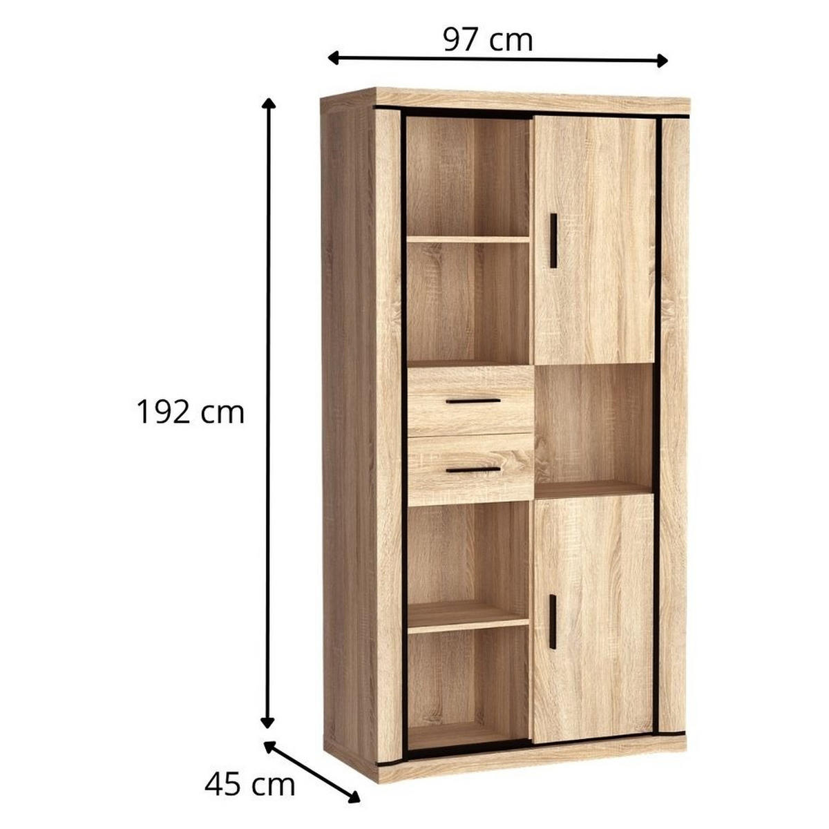 REGAL Dallas D-23 97 x 192 x 45 cm Eiche Sonoma - Sonoma Eiche, Holzwerkstoff/Kunststoff (97/192/45cm) - Koseto