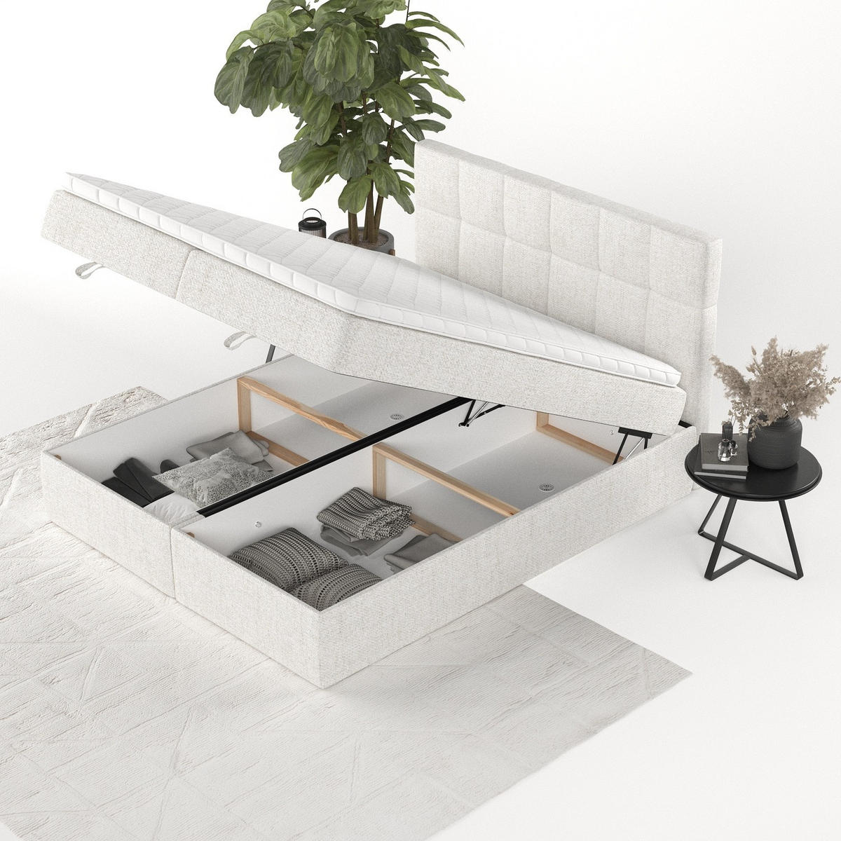 BOXBETT Savio 180/200 cm Creme im Neve Stoff - Creme/Schwarz, Holz/Holzwerkstoff (180/200cm) - AltaBeds