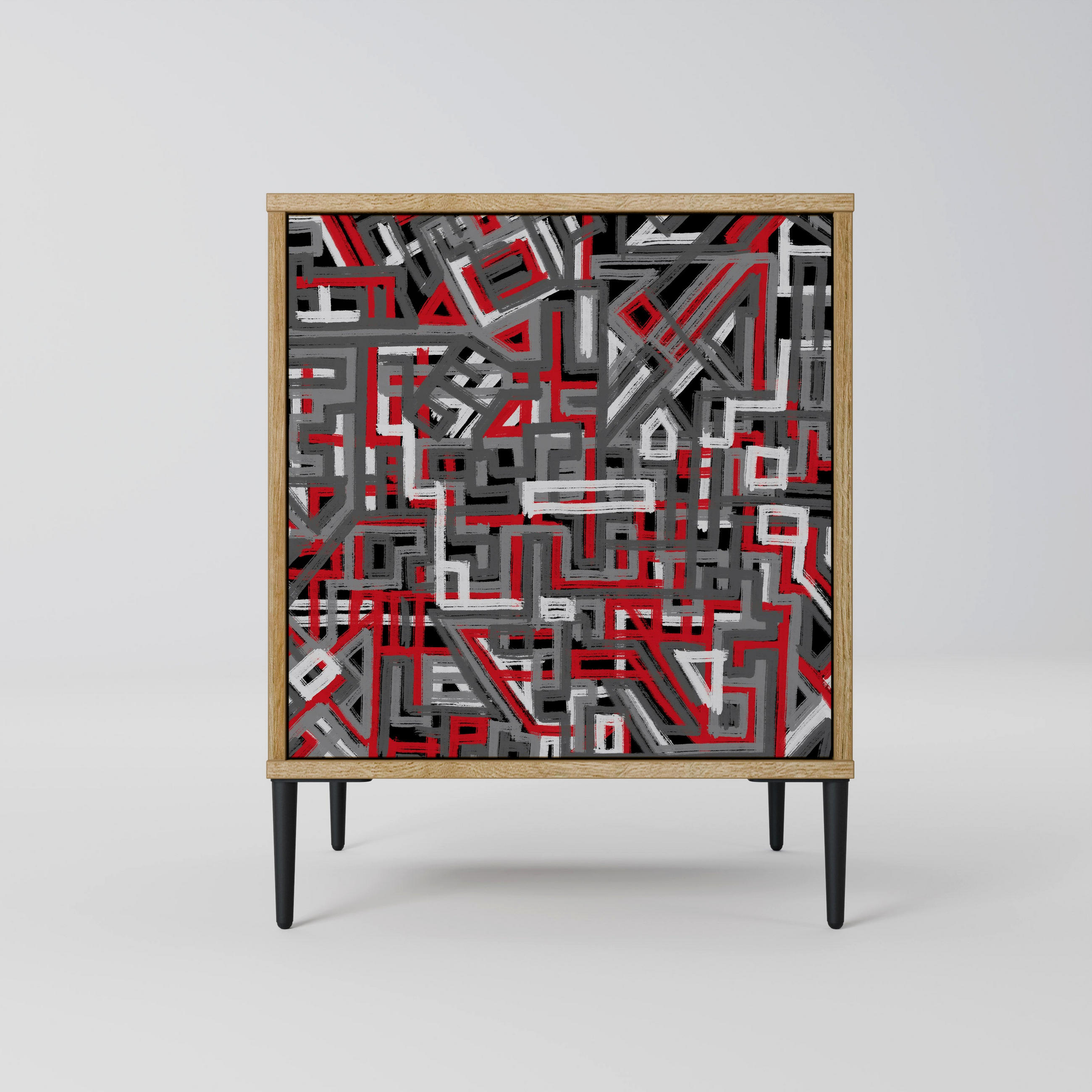 SIDEBOARD BROKEN LINES, Eichefarben, 57,5x42x72,5 cm, Schwarze Metallfüße - Eichefarben/Multicolor, Holzwerkstoff/Metall (57.5/72.5/42cm) - SpaceRebels