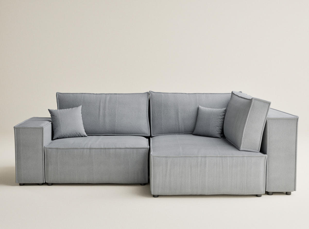 ECKSOFA MIT SCHLAFFUNKTION Tonga Hellgrau Samtstoff - Hellgrau/Schwarz, Holz/Holzwerkstoff (255/105cm) - Maison de Reve