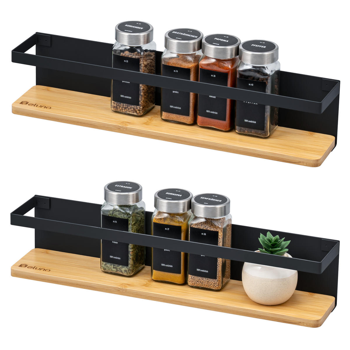 GEWÜRZREGALE 2er Set, Metall, schwarz - Schwarz, Metall (38/8/6.5cm) - eluno